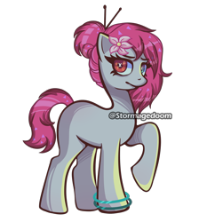 Size: 1700x1900 | Tagged: safe, artist:stormagedoom, oc, oc only, oc:shareen, earth pony, pony, female, flower, flower in hair, heterochromia, raised hoof, simple background, solo, transparent background, watermark