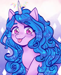 Size: 1280x1582 | Tagged: safe, artist:soorul, izzy moonbow, pony, unicorn, g5, my little pony: a new generation, spoiler:my little pony: a new generation, cute, female, izzybetes, looking at you, mare, smiling, solo, tongue out