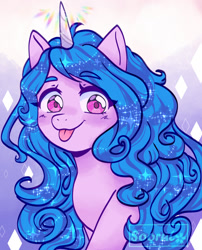 Size: 1280x1582 | Tagged: safe, artist:soorul, izzy moonbow, pony, unicorn, g5, my little pony: a new generation, cute, female, izzybetes, looking at you, mare, smiling, solo, tongue out