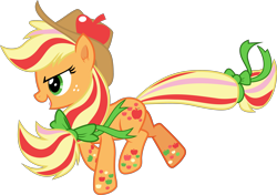 Size: 4999x3512 | Tagged: safe, artist:frownfactory, applejack, earth pony, pony, g4, twilight's kingdom, alternate hairstyle, bow, hat, rainbow power, simple background, solo, transparent background, vector