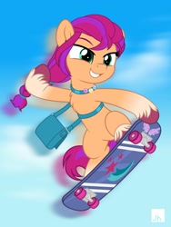 Size: 1505x2000 | Tagged: safe, artist:jhayarr23, sunny starscout, earth pony, pony, g5, my little pony: a new generation, spoiler:my little pony: a new generation, bipedal, chest fluff, cutie mark, female, g5 to g4, gonna be my day, purse, skateboard, solo