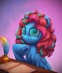 Size: 1842x2160 | Tagged: safe, artist:noasha, oc, oc only, pegasus, pony, book, female, inkwell, quill, solo