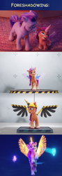 Size: 803x2261 | Tagged: safe, edit, editor:torpy, screencap, argyle starshine, sunny starscout, alicorn, earth pony, pony, g5, my little pony: a new generation, spoiler:my little pony: a new generation, 3d, alicorn costume, alicornified, artificial wings, augmented, costume, crystal, earth pony crystal, fake horn, fake wings, father and child, father and daughter, female, filly, filly sunny starscout, foal, foreshadowing, horn, magic, magic horn, magic wings, male, mane stripe sunny, mare, pegasus crystal, race swap, stallion, sunnycorn, unicorn crystal, wings