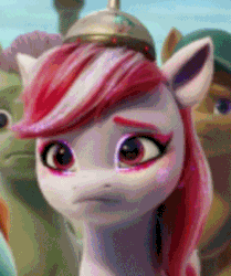Size: 293x350 | Tagged: safe, screencap, sugar moonlight, earth pony, pony, g5, my little pony: a new generation, spoiler:my little pony: a new generation, 3d, animated, anti-mind reading cap, cropped, cute, female, frown, gif, mare, nodding, solo focus
