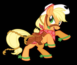 Size: 948x800 | Tagged: safe, artist:lauren faust, applejack, earth pony, pony, g4, bridle, cowboy hat, hat, neckerchief, open mouth, open smile, rope, saddle, smiling, spurs, tack