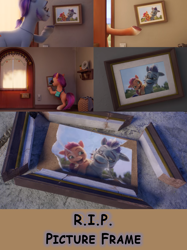 Size: 1088x1455 | Tagged: safe, editor:torpy, screencap, argyle starshine, sunny starscout, earth pony, pony, g5, my little pony: a new generation, 3d, female, filly, filly sunny starscout, foreshadowing, macguffin, male, mare, picture frame, plot device, stallion, sunny starscout riding argyle starshine, younger