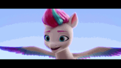 Size: 800x450 | Tagged: safe, screencap, zipp storm, pegasus, pony, g5, my little pony: a new generation, spoiler:my little pony: a new generation, 3d, adorazipp, animated, cute, female, gif, happy, mare, smiling, solo, station, windswept mane, zephyr heights, zephyr heights terminal