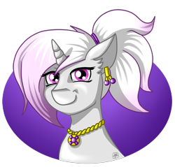 Size: 2916x2790 | Tagged: safe, artist:olificus, oc, oc only, oc:white wedding, pony, unicorn, commission, ear piercing, earring, high res, jewelry, necklace, piercing, ponytail, simple background, smiling, solo, transparent background