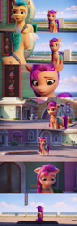 Size: 1920x5600 | Tagged: safe, edit, screencap, hitch trailblazer, sunny starscout, earth pony, pony, g5, my little pony: a new generation, 3d, compilation, discussion, female, male, mare, sad, stallion