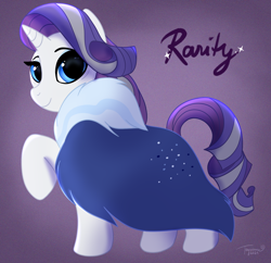 Size: 2000x1934 | Tagged: safe, artist:tayarinne, rarity, pony, unicorn, g4, clothes, female, gradient background, looking at you, mare, older, older rarity, raised leg, solo
