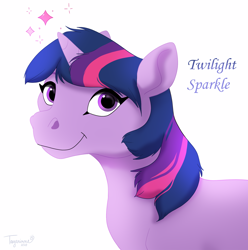 Size: 1700x1717 | Tagged: safe, artist:tayarinne, twilight sparkle, pony, unicorn, g4, female, simple background, solo, unicorn twilight, white background