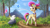 Size: 1536x864 | Tagged: safe, artist:calena, oc, oc only, oc:trinity deblanc (new), butterfly, dog, flying pomeranian, pomeranian, pony, unicorn, g5, my little pony: a new generation, cloud, crystal, cute, detailed, digital art, ear piercing, earring, grass, jewelry, looking at you, mountain, multicolored hair, ocbetes, open mouth, open smile, painting, piercing, rainbow, raised hoof, road, rock, sky, smiling, smiling at you, stone, style emulation, tree, unshorn fetlocks, winged dog