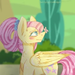 Size: 768x768 | Tagged: safe, artist:saltytangerine, fluttershy, butterfly, pegasus, pony, g4, butterfly on nose, female, insect on nose, older, older fluttershy, solo