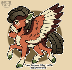 Size: 695x673 | Tagged: safe, artist:peachilyy, artist:sursiq, oc, oc only, pegasus, pony, adoptable, advertisement, auction, base used, cloven hooves, coat markings, colored wings, dreadlocks, feather, fluffy, gradient mane, green eyes, hooves, multicolored hair, multicolored wings, pegasus oc, pony oc, socks (coat markings), solo, wings