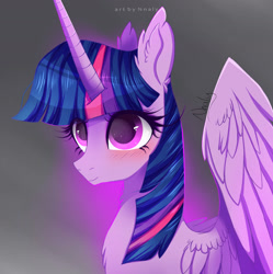 Size: 1280x1283 | Tagged: safe, artist:nnaly, twilight sparkle, alicorn, pony, g4, bust, chest fluff, ear fluff, female, horn, long horn, mare, smiling, solo, spread wings, twilight sparkle (alicorn), wings