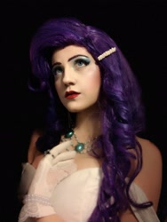 Size: 1836x2448 | Tagged: safe, artist:sarahndipity cosplay, rarity, human, g4, bare shoulders, clothes, cosplay, costume, irl, irl human, jewelry, necklace, photo