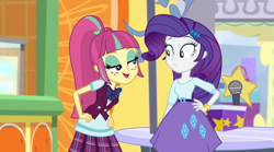 Size: 1920x1071 | Tagged: safe, screencap, rarity, sour sweet, dance magic, equestria girls, equestria girls specials, g4, duo, duo female, eyeshadow, female, freckles, makeup, ponytail