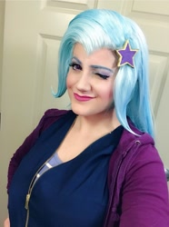 Size: 1520x2048 | Tagged: safe, artist:sarahndipity cosplay, trixie, human, equestria girls, g4, clothes, cosplay, costume, irl, irl human, looking at you, one eye closed, photo, wink, winking at you