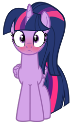 Size: 3168x5342 | Tagged: safe, artist:severity-gray, derpibooru exclusive, twilight sparkle, alicorn, pony, g4, absurd resolution, alternate hairstyle, blushing, eyeshadow, female, folded wings, looking at you, makeup, mare, ponytail, simple background, solo, transparent background, twilight sparkle (alicorn), wings