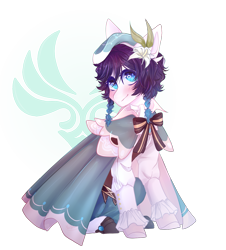Size: 1377x1521 | Tagged: safe, artist:keltonia, pony, clothes, genshin impact, male, ponified, simple background, solo, transparent background, venti (genshin impact)