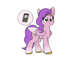 Size: 2288x1850 | Tagged: source needed, safe, artist:aaathebap, pipp petals, pegasus, pony, g5, my little pony: a new generation, spoiler:g5, spoiler:my little pony: a new generation, adorapipp, animated, cute, female, gif, mare, phone, simple background, solo, that pony sure does love phones, vibrating, white background, wings
