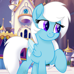 Size: 543x539 | Tagged: safe, artist:feather_bloom, oc, oc only, oc:feather bloom(fb), oc:feather_bloom, pegasus, pony, g4, my little pony: the movie, cute, female, folded wings, happy, mare, movie accurate, smiling, solo, weapons-grade cute, wings