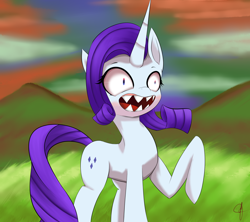 Size: 2680x2380 | Tagged: safe, artist:guatergau5, rarity, pony, unicorn, g5, my little pony: a new generation, spoiler:my little pony: a new generation, evil rarity, female, high res, mare, open mouth, possessed, raised hoof, scene interpretation, sharp teeth, solo, teeth