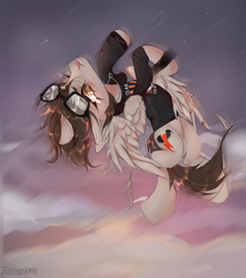 Size: 706x800 | Tagged: safe, artist:dauhrom, pony, clothes, cloud, commission, crying, flying, glasses, hoodie, jewelry, male, mikey way, my chemical romance, necklace, ponified, solo, stallion, wings, wristband, ych result