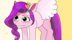 Size: 1440x810 | Tagged: safe, artist:littleiceage, pipp petals, pegasus, pony, g5, my little pony: a new generation, spoiler:my little pony: a new generation, adorapipp, blushing, cute, female, grin, mi mi miii, ms paint, simple background, smiling, solo, wires