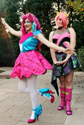 Size: 1071x1593 | Tagged: safe, artist:sarahndipity cosplay, fluttershy, pinkie pie, human, equestria girls, g4, my little pony equestria girls: rainbow rocks, clothes, cosplay, costume, irl, irl human, photo