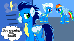 Size: 1280x720 | Tagged: safe, artist:mlplary6, fleetfoot, rainbow dash, soarin', pony, g4, clothes, female, locker room, male, ship:soarindash, shipping, straight, uniform, wonderbolts, wonderbolts uniform