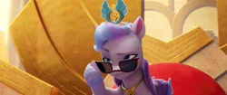Size: 1673x701 | Tagged: safe, screencap, queen haven, pegasus, pony, g5, my little pony: a new generation, spoiler:my little pony: a new generation, 3d, crown, crystal, female, glasses, jewelry, mare, pegasus crystal, regalia, solo, sunglasses
