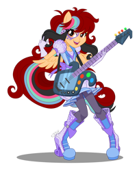 Size: 1920x2359 | Tagged: safe, artist:jack-pie, oc, oc:jack pie, equestria girls, g4, my little pony equestria girls: rainbow rocks, boots, clothes, dress, ears, guitar, musical instrument, shoes, simple background, transparent background, wings