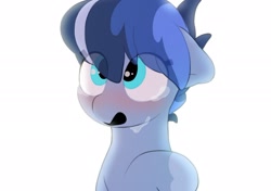 Size: 2064x1457 | Tagged: safe, alternate version, artist:mochi_nation, oc, oc only, oc:galaxy, earth pony, pony, blushing, bust, crying, eye clipping through hair, female, floppy ears, looking up, mare, open mouth, simple background, solo, white background