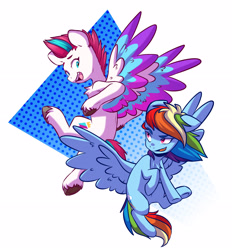 Size: 2737x2944 | Tagged: safe, artist:chub-wub, rainbow dash, zipp storm, pegasus, pony, g4, g5, my little pony: a new generation, spoiler:my little pony: a new generation, duo, duo female, female, flying, high res, open mouth