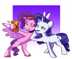 Size: 2593x2144 | Tagged: safe, artist:chub-wub, pipp petals, rarity, pegasus, pony, unicorn, g4, g5, my little pony: a new generation, spoiler:my little pony: a new generation, ;p, adorapipp, bipedal, cellphone, cute, duo, duo female, female, high res, one eye closed, open mouth, phone, pipp and her heroine, selfie, smartphone, tongue out