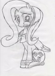 Size: 2544x3504 | Tagged: safe, fluttershy, pony, g4, black and white, clothes, cutie mark, grayscale, high res, monochrome, solo, traditional art