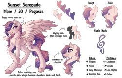 Size: 6114x3906 | Tagged: safe, artist:amazing-artsong, oc, oc only, oc:sunset serenade, pegasus, pony, reference sheet, simple background, solo, transparent background