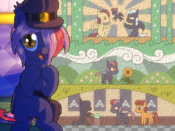 Size: 800x600 | Tagged: safe, artist:rangelost, oc, oc only, oc:moonflower, bat pony, pony, cyoa:d20 pony, bat pony oc, cyoa, hat, looking at you, offscreen character, pixel art, solo, story included