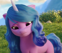 Size: 950x804 | Tagged: safe, screencap, izzy moonbow, pony, unicorn, g5, my little pony: a new generation, 3d, cropped, female, izzy moodbow, mare, sad, solo