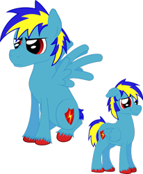 Size: 643x782 | Tagged: safe, alternate version, artist:zombietator, oc, oc only, pegasus, pony, colored, duo, male, pegasus oc, simple background, smiling, stallion, transparent background, unshorn fetlocks, wings