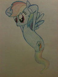 Size: 1536x2048 | Tagged: safe, artist:zombietator, rainbow dash, ghost, ghost pony, pegasus, pony, undead, g4, eyelashes, female, mare, solo, traditional art, underhoof, wings