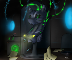 Size: 3000x2500 | Tagged: safe, artist:diskrt, pony, robot, robot pony, disembodied head, high res, laboratory, solo