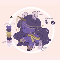 Size: 1440x1440 | Tagged: safe, artist:nammibunniouo, oc, oc only, oc:urania, pony, unicorn, clothes, constellation, constellation pony, eye, eyes, eyes closed, horn, horn jewelry, jewelry, long mane, raised hoof, raised leg, reference sheet, scarf, short tail, smiling, solo, stars, tail, translucent