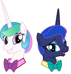 Size: 1280x1342 | Tagged: safe, artist:disneymarvel96, edit, vector edit, princess celestia, princess luna, alicorn, pony, g4, alternate hairstyle, bowtie, bust, duo, female, haircut, short hair, short mane, simple background, vector, white background