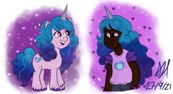 Size: 1252x683 | Tagged: safe, artist:krystaihuntress, izzy moonbow, human, g5, my little pony: a new generation, spoiler:my little pony: a new generation, 2021, dark skin, humanized