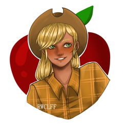 Size: 3000x3000 | Tagged: safe, artist:rowcliffe, applejack, human, g4, applejack's hat, blushing, clothes, cowboy hat, cute, female, flannel, freckles, grin, hat, high res, humanized, jackabetes, moderate dark skin, shirt, simple background, smiling, solo, white background