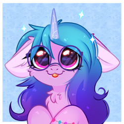 Size: 3000x3000 | Tagged: safe, artist:pesty_skillengton, izzy moonbow, pony, unicorn, g5, my little pony: a new generation, spoiler:my little pony: a new generation, :3, :p, bracelet, bust, chest fluff, cute, floppy ears, friendship bracelet, glasses, heart, heart eyes, high res, izzybetes, jewelry, meganekko, mlem, pesty skillengton is trying to kill us, portrait, silly, solo, tongue out, weapons-grade cute, wingding eyes