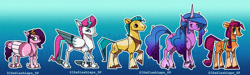 Size: 1280x383 | Tagged: safe, artist:laps-sp, hitch trailblazer, izzy moonbow, pipp petals, sunny starscout, zipp storm, earth pony, pegasus, pony, unicorn, g5, my little pony: a new generation, spoiler:my little pony: a new generation, izzy is tol, mane five, pipp is short, royal sisters (g5), siblings, sisters