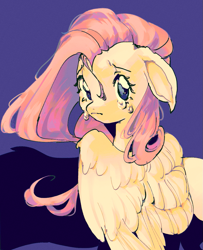 Size: 959x1182 | Tagged: safe, artist:lykoi01, artist:lykzoi, fluttershy, pegasus, pony, g4, bust, crying, female, floppy ears, looking at you, mare, portrait, sad, solo, stray strand, teary eyes, three quarter view, wings